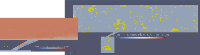 Velocity field (left), pressure field (right)